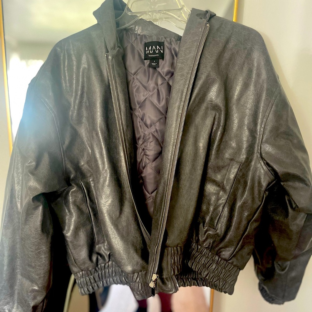 Grey Vintage leather  bomber jacket